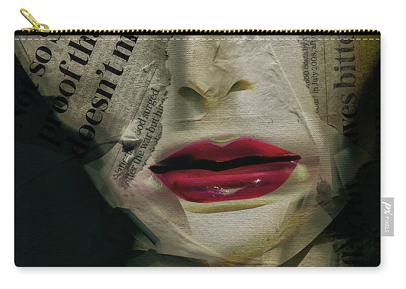 Woman Carry-all Pouch featuring the digital art The woman with the newspaper by Gabi Hampe