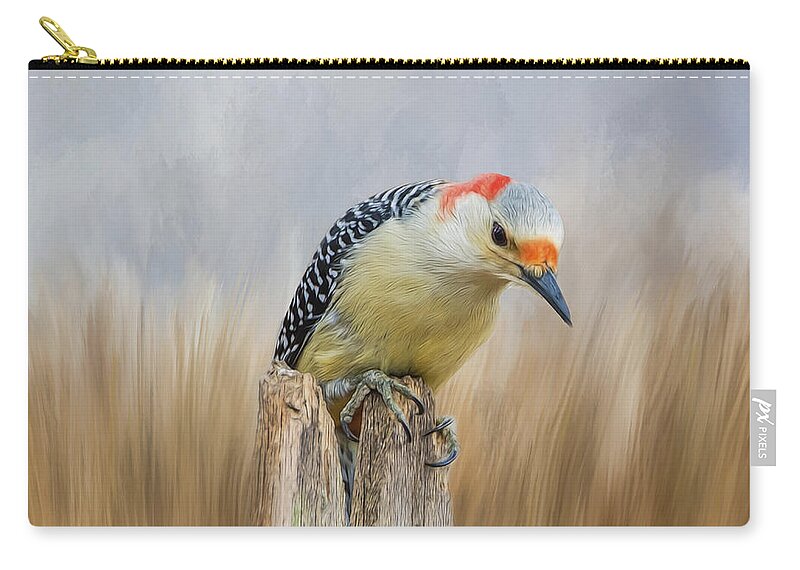 Woodpecker Carry-all Pouch featuring the photograph The Woodpecker by Cathy Kovarik