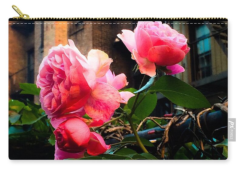 Rose Zip Pouch featuring the photograph There is a Rose in Spanish Harlem by Miriam Danar