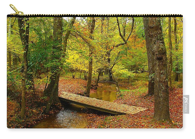 Autumn Landscapes Zip Pouch featuring the photograph There Is Peace - Allaire State Park by Angie Tirado