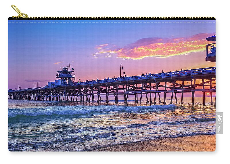 San Clemente Zip Pouch featuring the photograph There will be another one - San Clemente Pier Sunset by Scott Campbell