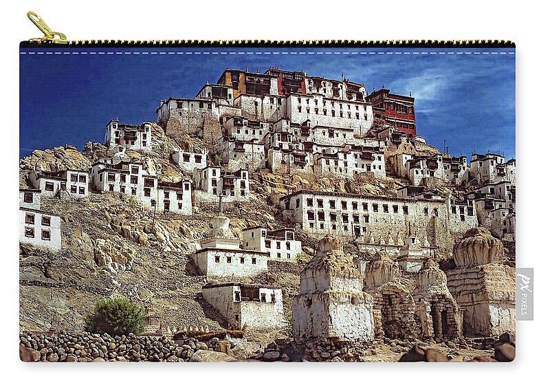 Ladakh Zip Pouch featuring the photograph Thiksey Monastery by Steve Harrington