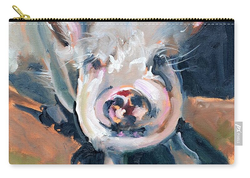Pig Zip Pouch featuring the painting This Little Piggy at Spring Valley Farm by Donna Tuten