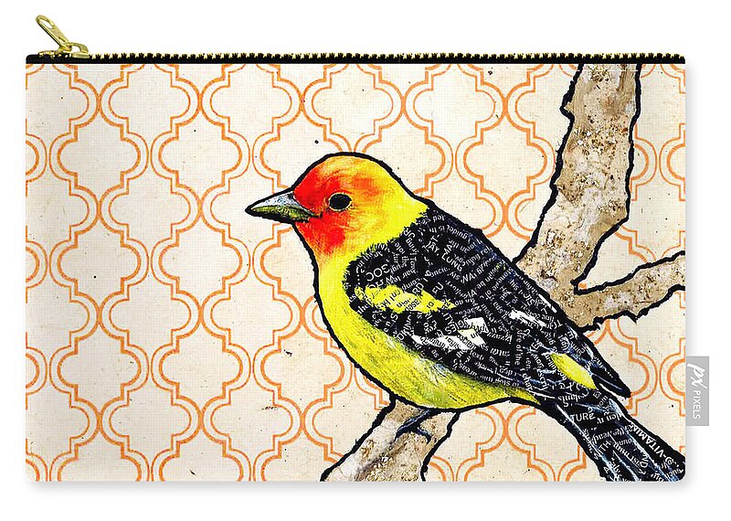 Western Tanager Zip Pouch featuring the painting Thomas by Jacqueline Bevan