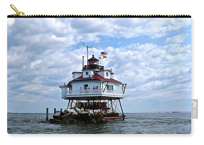Thomas Point Lighthouse Zip Pouch featuring the photograph Thomas Point Lighthouse by Nancy Patterson