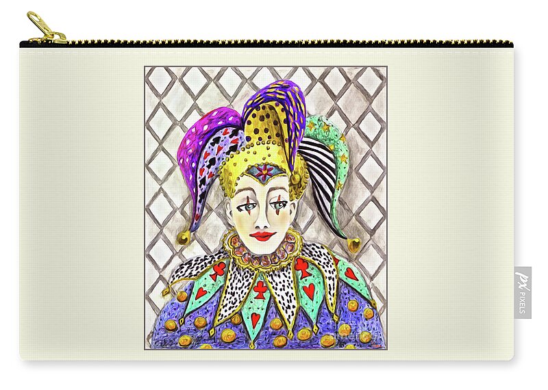 Lise Winne Zip Pouch featuring the painting Thoughtful Jester by Lise Winne
