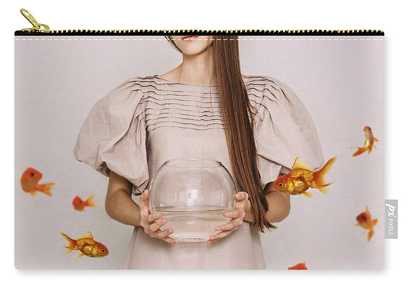 Russian Artists New Wave Carry-all Pouch featuring the photograph Thoughts of Freedom. Series Escape of Golden Fish by Inna Mosina