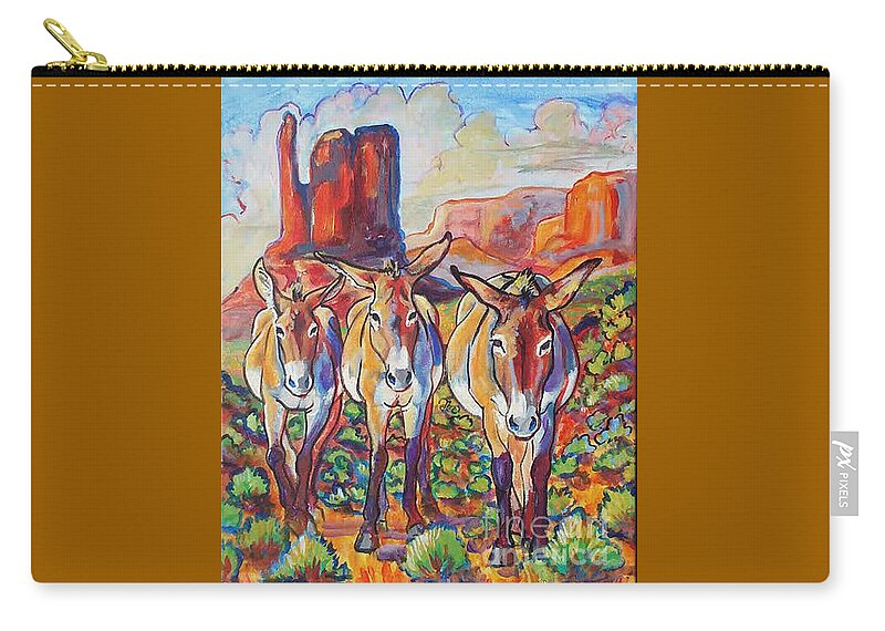 Donkey Zip Pouch featuring the painting Three Amigos by Jenn Cunningham