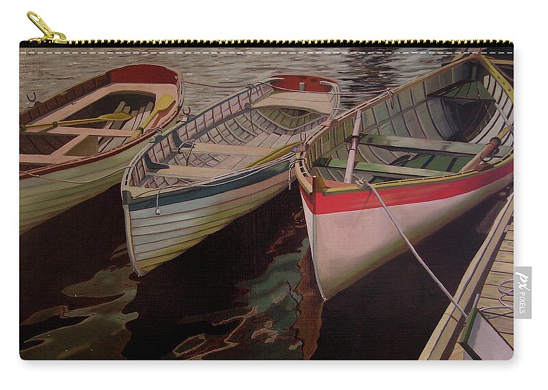 Boats Zip Pouch featuring the painting Three Boats by Thu Nguyen