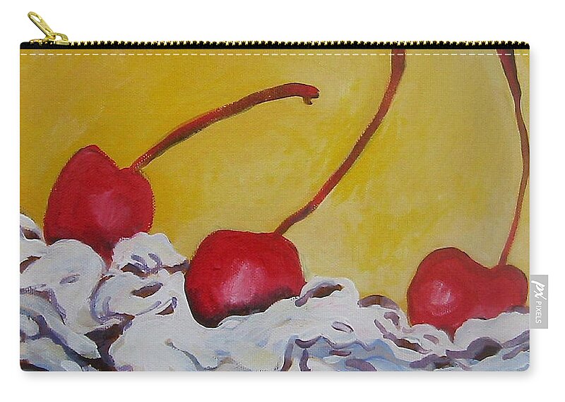 Desert Zip Pouch featuring the painting Three Cherries by Tilly Strauss