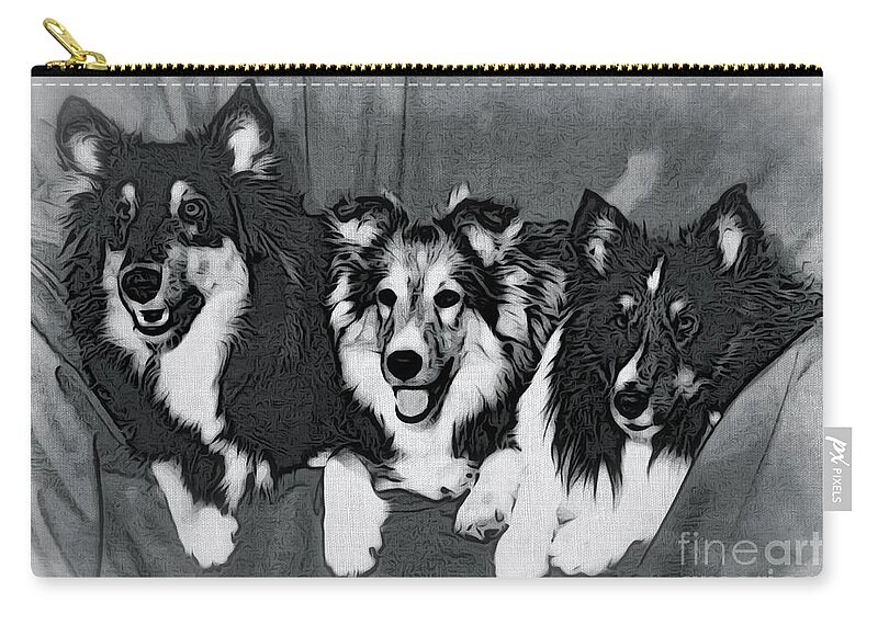 Three Collies Zip Pouch featuring the photograph Three Collies by Phyllis Kaltenbach