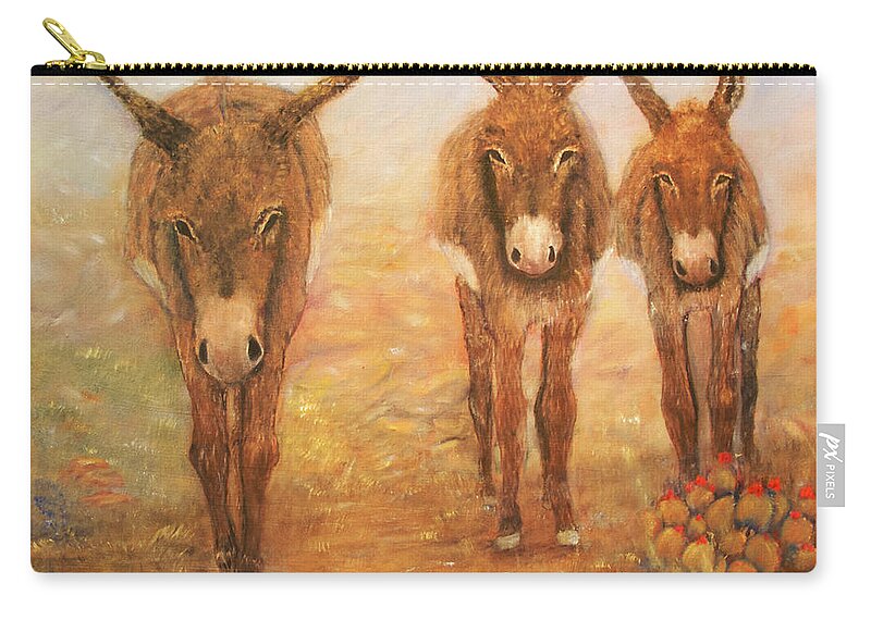 Donkey Zip Pouch featuring the painting Three Donkeys by Loretta Luglio
