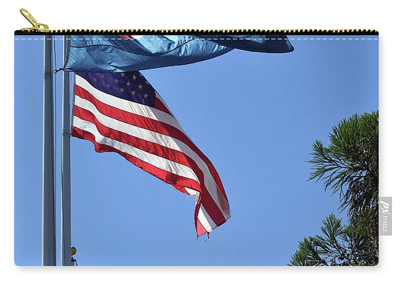 Scenic Zip Pouch featuring the photograph Three Flags by Skip Willits