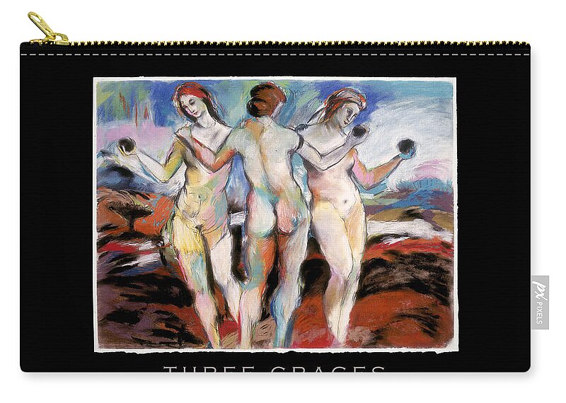 Three Graces Zip Pouch featuring the drawing Three Graces And Title by Mykul Anjelo