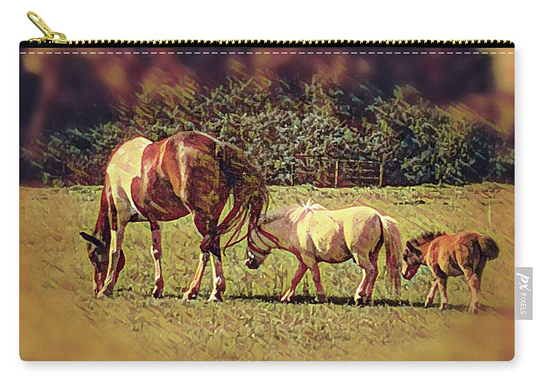Horses Zip Pouch featuring the photograph Three in a Row by Doris Aguirre