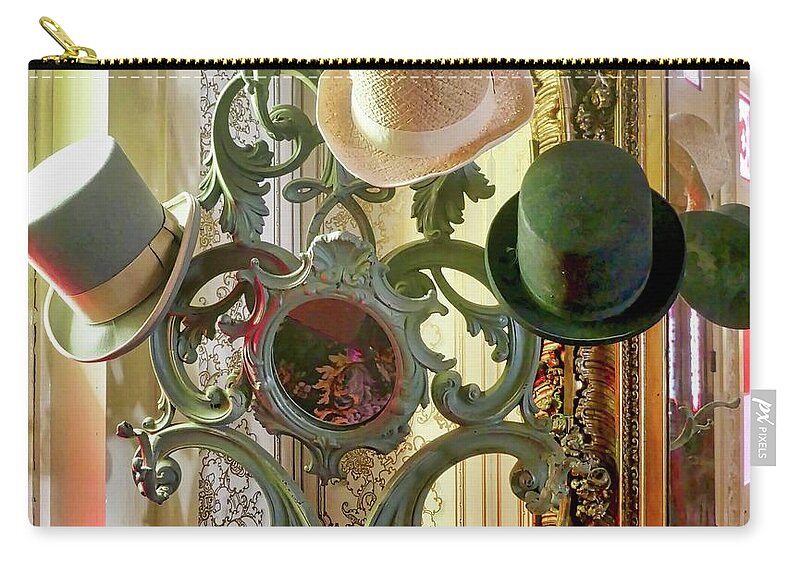 Three Victorian Men Top Hats Zip Pouch featuring the painting Three Old Top Hats by Joan Reese