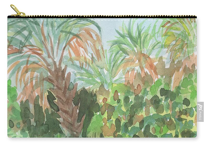 Watercolor Zip Pouch featuring the painting Three Palms by Marcy Brennan