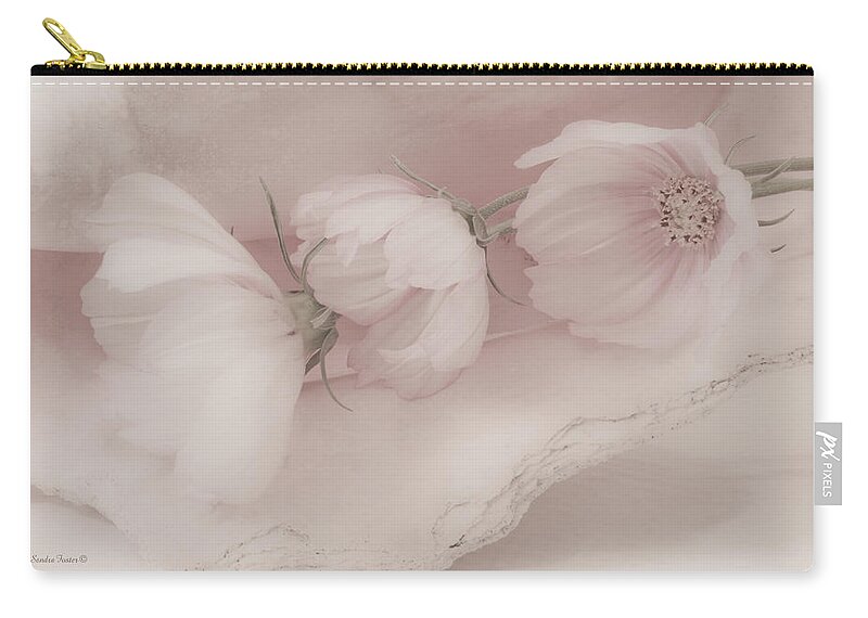 Pink Cosmo Zip Pouch featuring the photograph Three Pink Cosmo Flowers by Sandra Foster