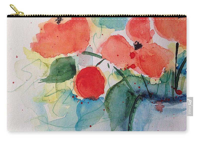 Red Flowers Zip Pouch featuring the painting Three Red Flowers by Britta Zehm