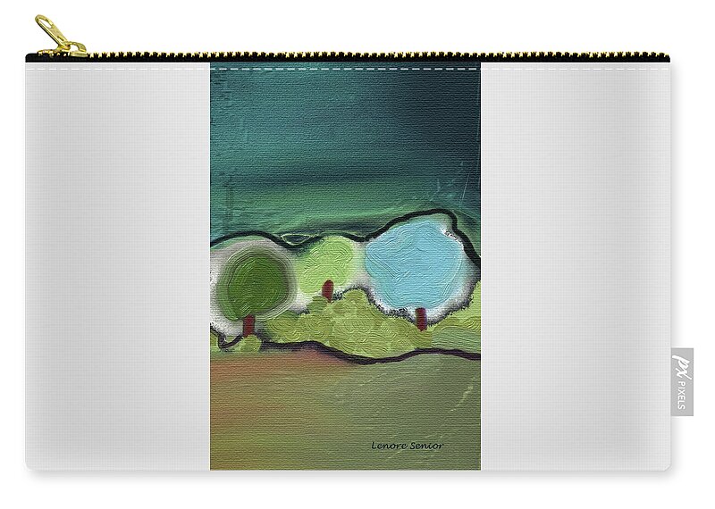 Abstract Zip Pouch featuring the mixed media Three Trees - Triple Landscape by Lenore Senior