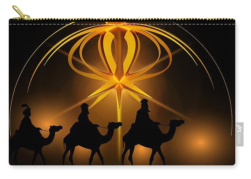 Christmas Three Wise Men Zip Pouch featuring the mixed media Three Wise Men Christmas Card by Bellesouth Studio