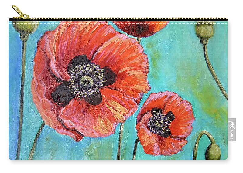 Poppies Zip Pouch featuring the painting Three's a Crowd by Melissa Torres