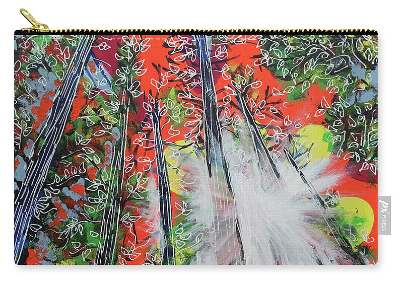 Tree Tops Zip Pouch featuring the painting Through the Trees by Laura Hol Art