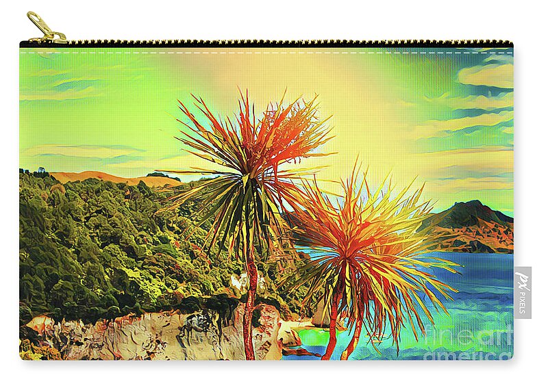 Cabbage Tree Zip Pouch featuring the painting Ti Kouka painted by HELGE Art Gallery