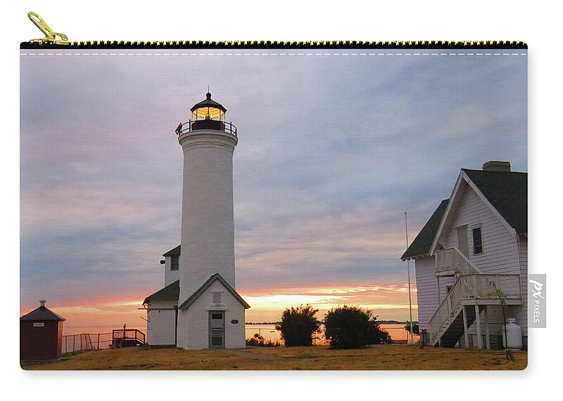 Tibbetts Point Zip Pouch featuring the photograph Tibbetts Point Lighthouse, July sunset by Dennis McCarthy