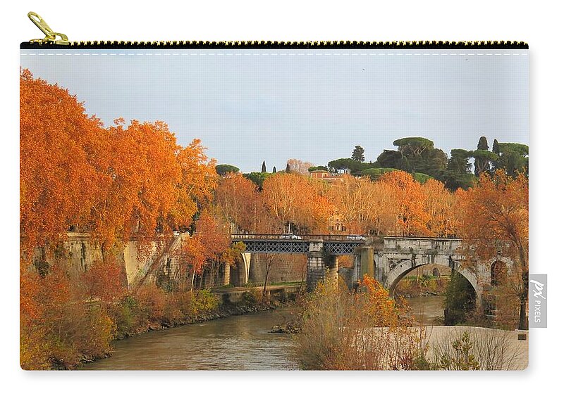 Rome Zip Pouch featuring the photograph Tiber River in Autumn 2 by Laurie Morgan