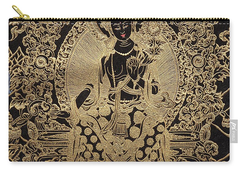 'treasures Of Tibet' Collection By Serge Averbukh Buddha Zip Pouch featuring the digital art Tibetan Thangka - Maitreya Buddha by Serge Averbukh