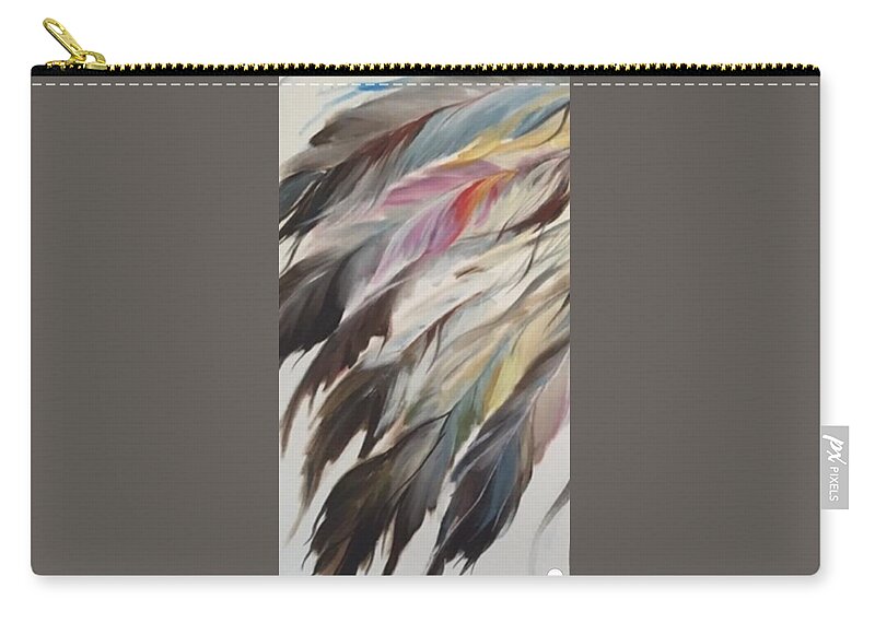 Boho Feathers Indian Contemporary Zip Pouch featuring the painting Tickle me by Heather Roddy
