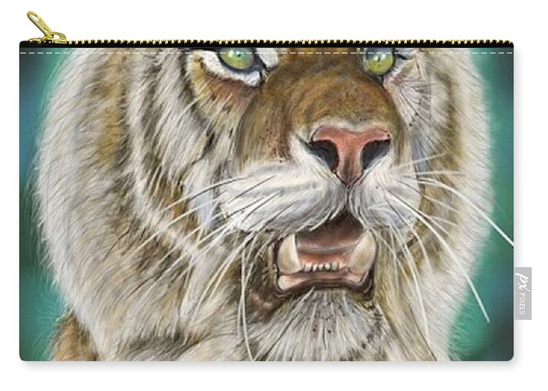 Tiger Zip Pouch featuring the digital art Tiger by Darren Cannell