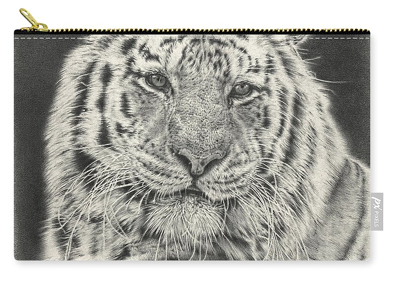 Tiger Carry-all Pouch featuring the drawing Tiger Drawing by Casey 'Remrov' Vormer