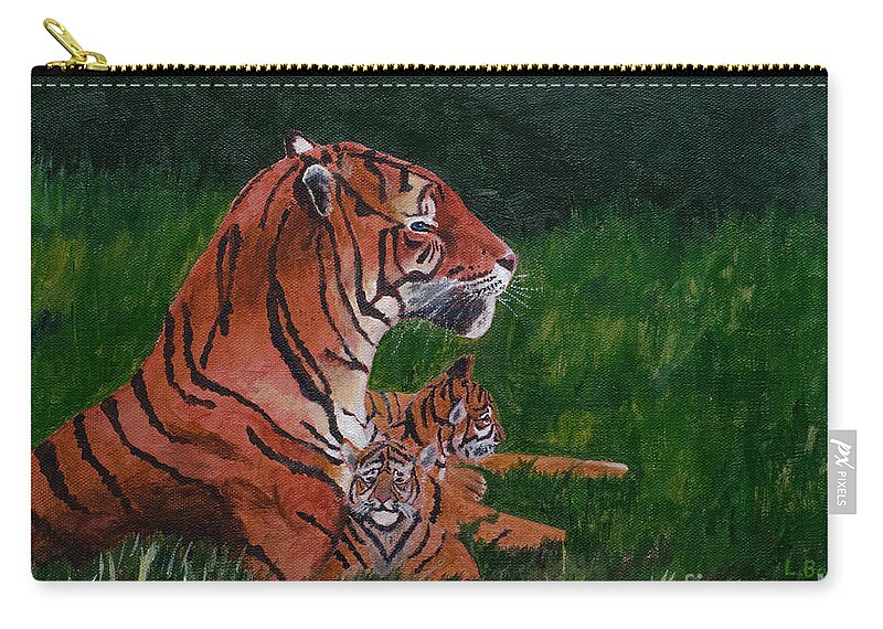 Tiger Carry-all Pouch featuring the painting Tiger Family by Laurel Best