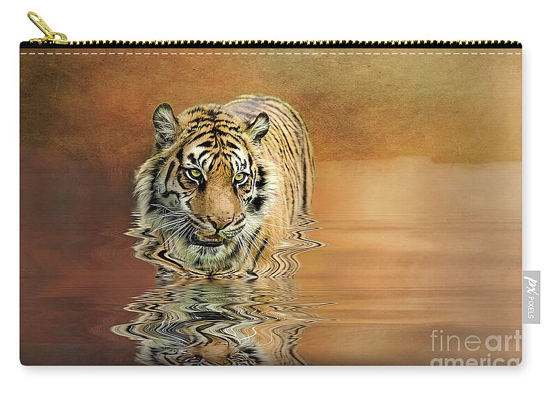 Tiger Zip Pouch featuring the photograph Tiger Reflections by Brian Tarr