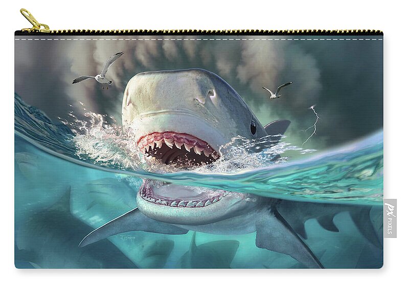 Shark Zip Pouch featuring the digital art Tiger Sharks by Jerry LoFaro