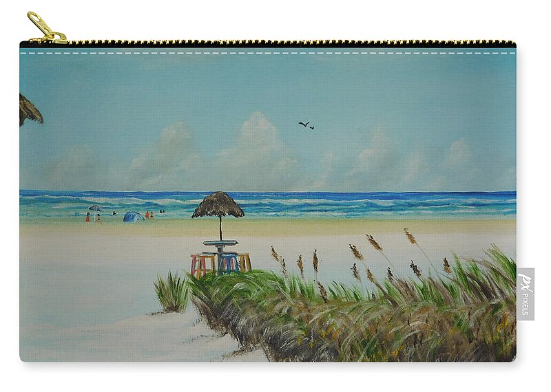 Tiki Bar Zip Pouch featuring the painting Tiki Bar On The Gulf by Lloyd Dobson