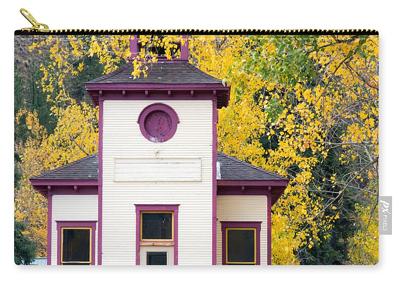 Autumn Zip Pouch featuring the photograph Timber Church in Autumn by Nicholas Blackwell