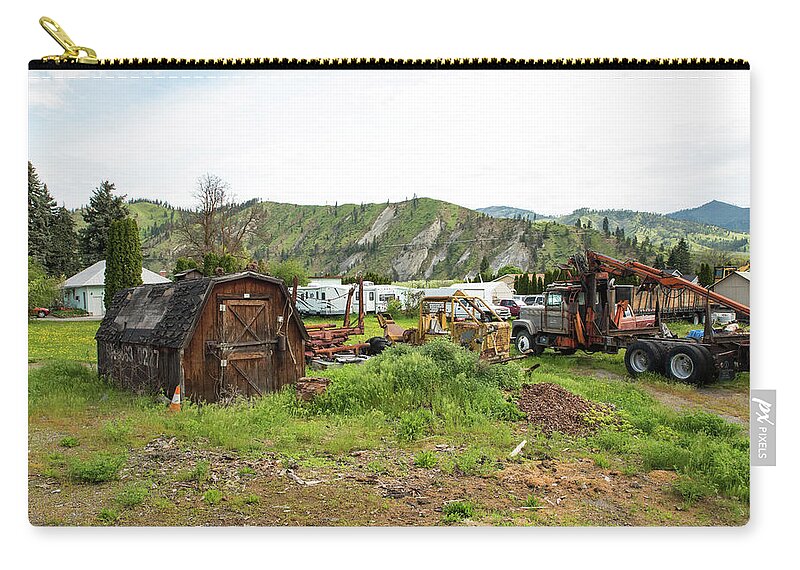 Leavenworth Zip Pouch featuring the photograph Timber Harvester and Shed Near Cashmere by Tom Cochran