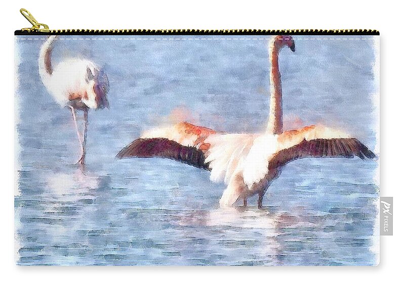 Flamingo Zip Pouch featuring the painting Time To Spread Your Wings by Taiche Acrylic Art