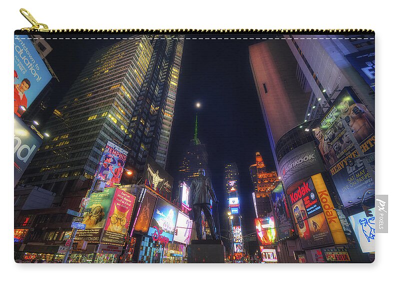Art Carry-all Pouch featuring the photograph Times Square Moonlight by Yhun Suarez