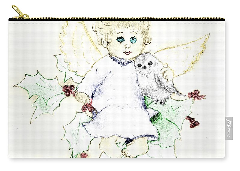 Angel Zip Pouch featuring the drawing Tinted Little Angel by Sonya Chalmers