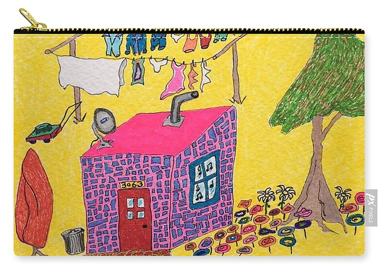  Zip Pouch featuring the painting Tiny House with Clothesline by Lew Hagood