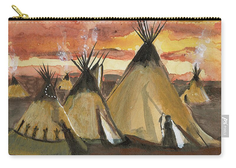 Tepee Carry-all Pouch featuring the painting Tepee Village by Sheila Johns