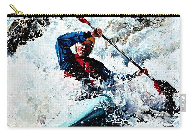 Sports Artist Zip Pouch featuring the painting To Conquer White Water by Hanne Lore Koehler