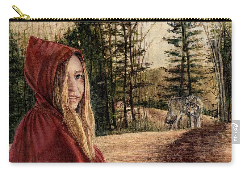Little Red Riding Hood Carry-all Pouch featuring the drawing To Grandmother's House We Go by Shana Rowe Jackson