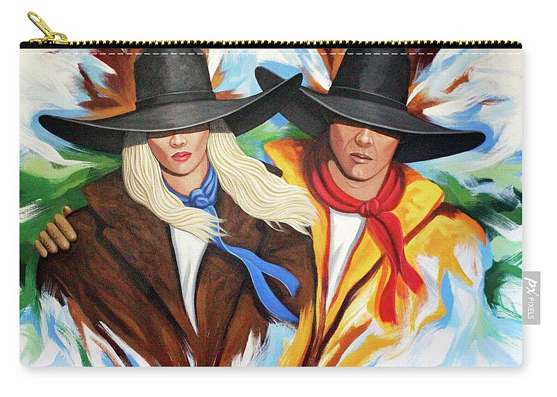 Cowgirl And Cowboy Zip Pouch featuring the painting Together Always by Lance Headlee