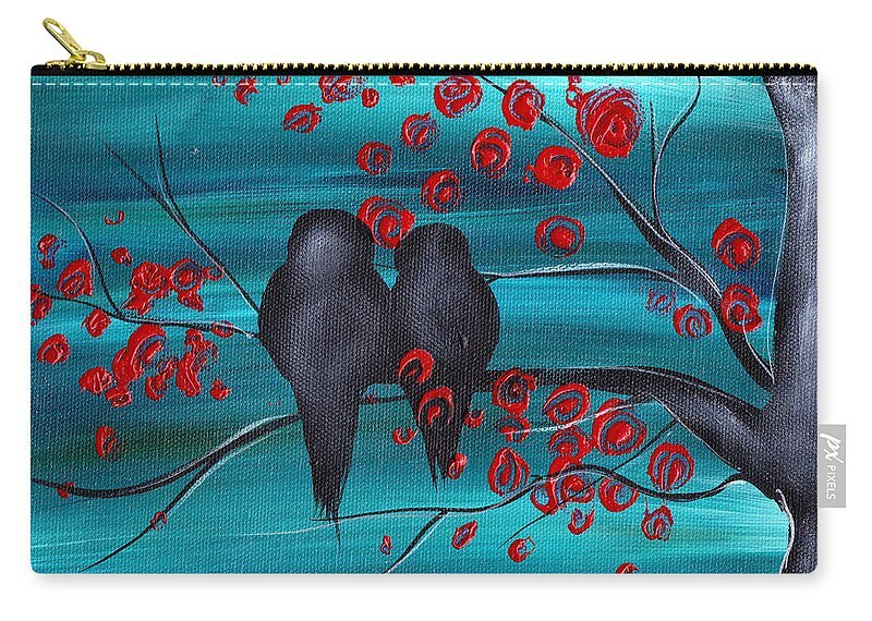 Love Birds Carry-all Pouch featuring the painting Together as one by Abril Andrade