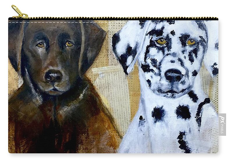 Dog Zip Pouch featuring the mixed media Together by Janet Visser